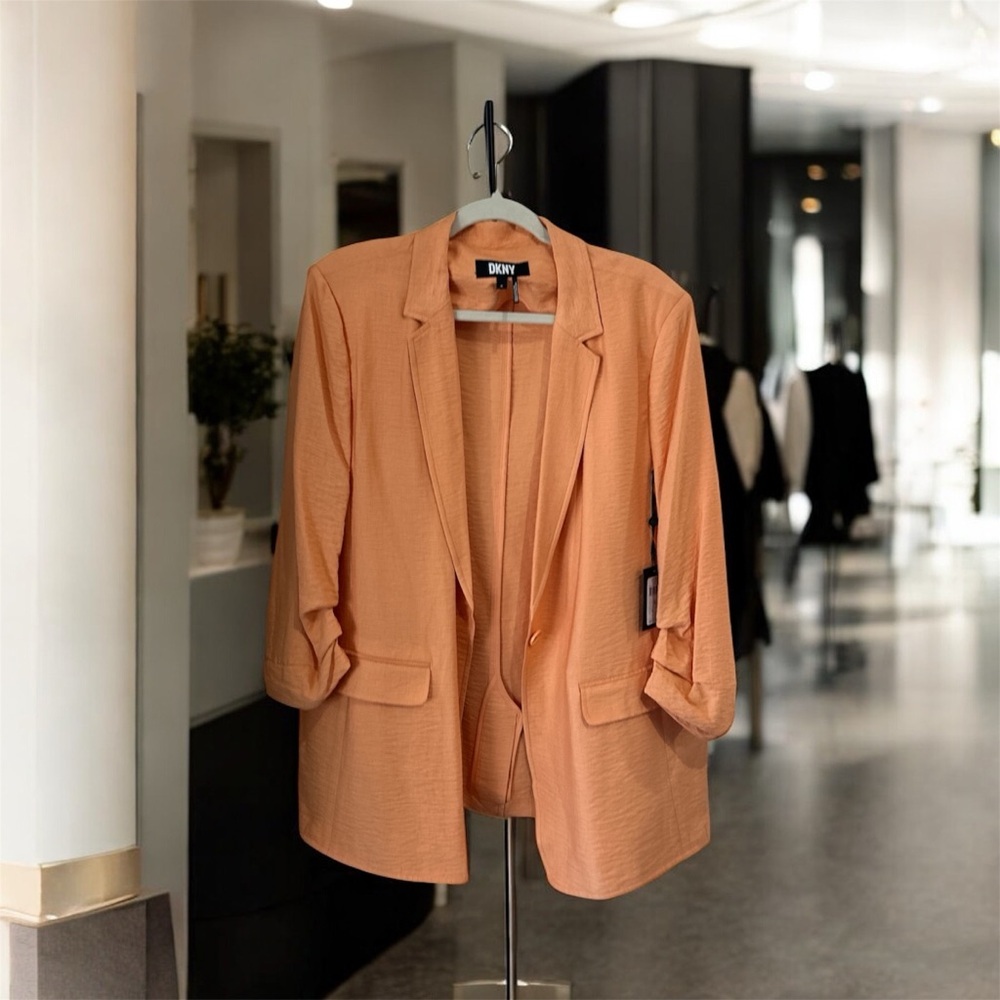 DKNY Scuba Crepe Notch Lapel 3/4 Sleeve Button Front Blazer Size XL NWT